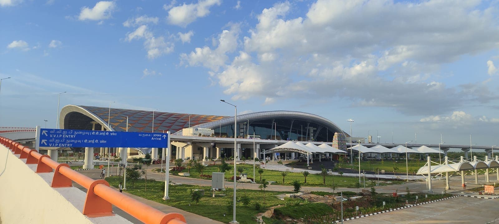 The new integrated terminal of Tiruchirappalli Airport seen from the approach road