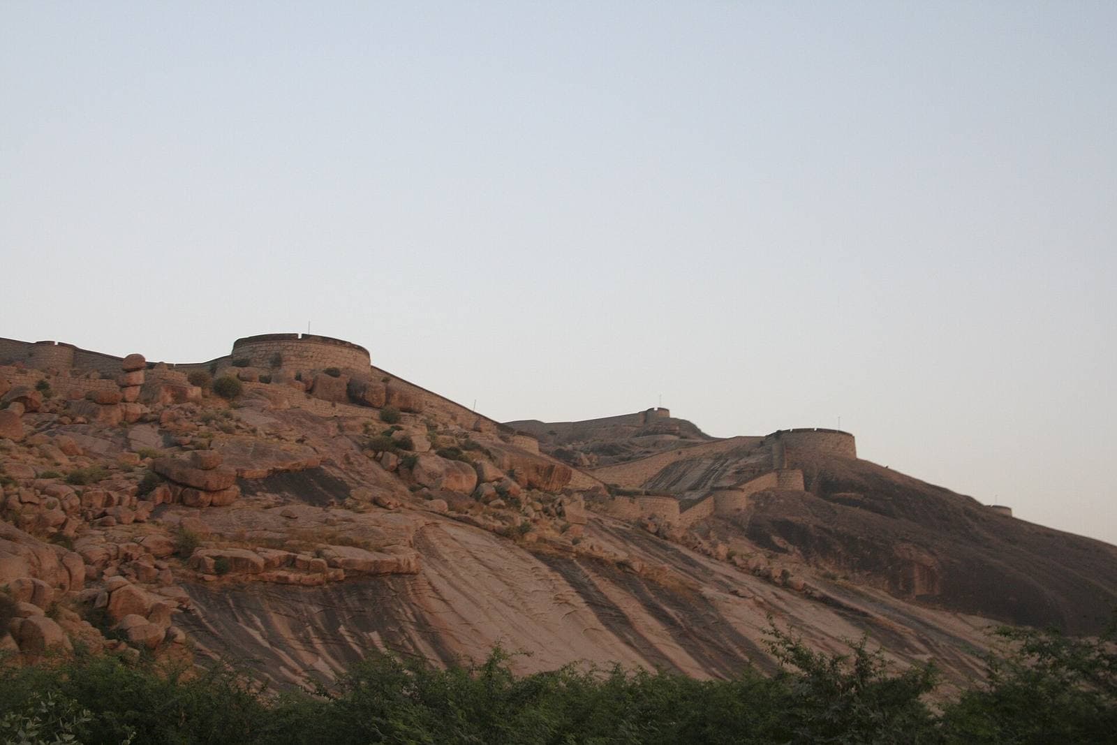 The granite hill of Ballari Fort at dusk