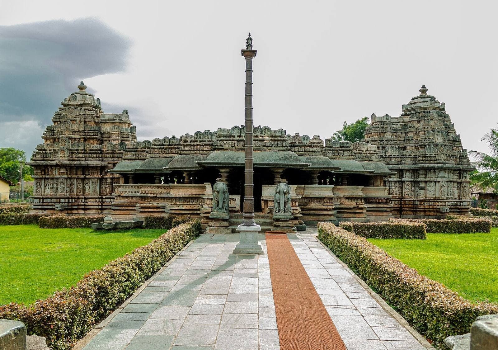 The Chennakeshava Temple complex at Belur, with its stone pillar and courtyard