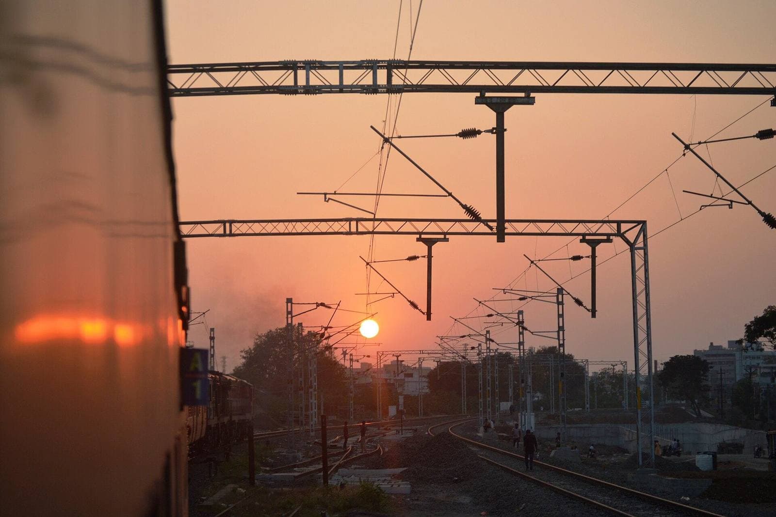 A railway line at sunset near Bhimavaram