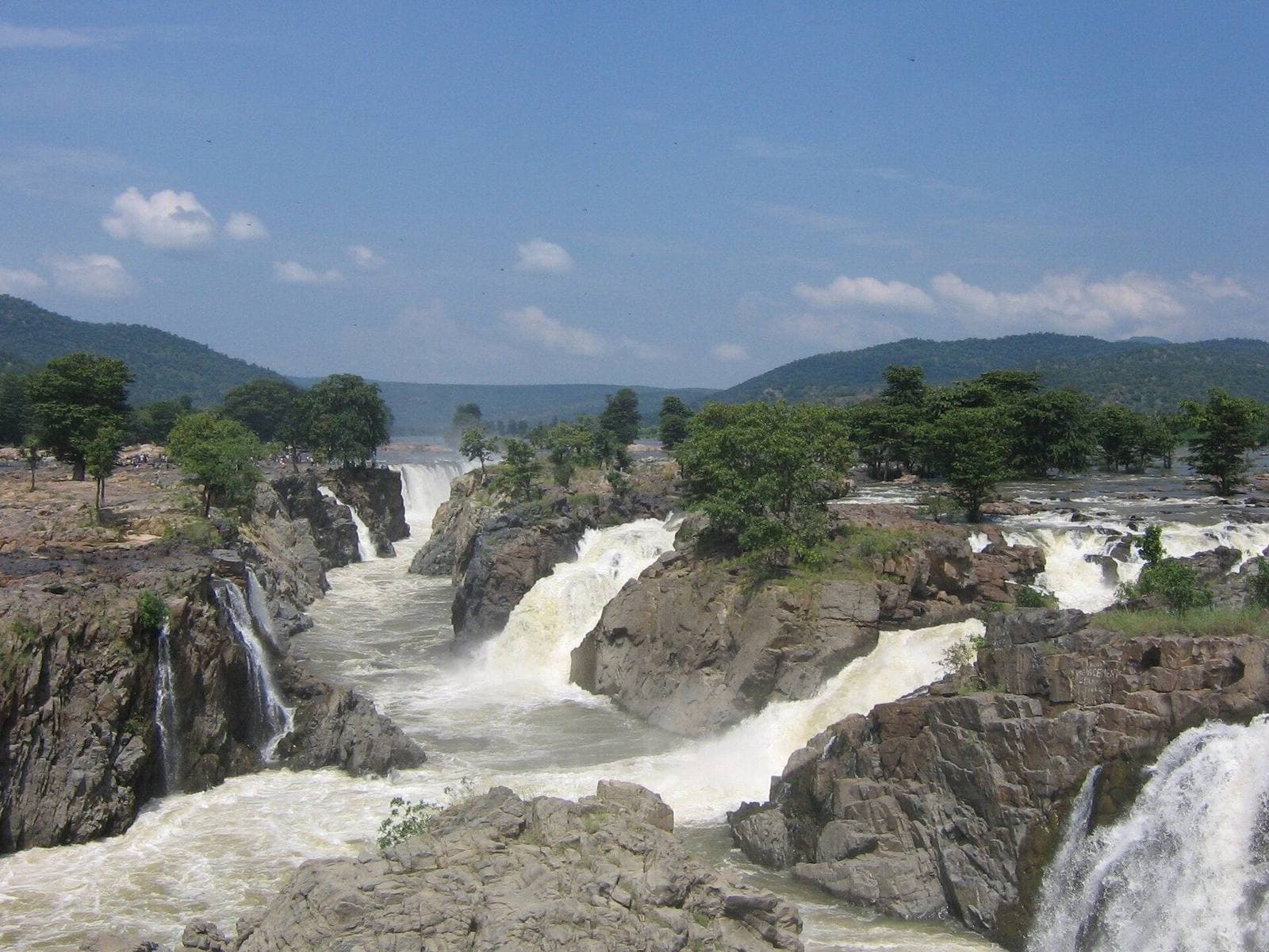 Hogenakkal Falls in Dharmapuri district, with water pouring over rocks