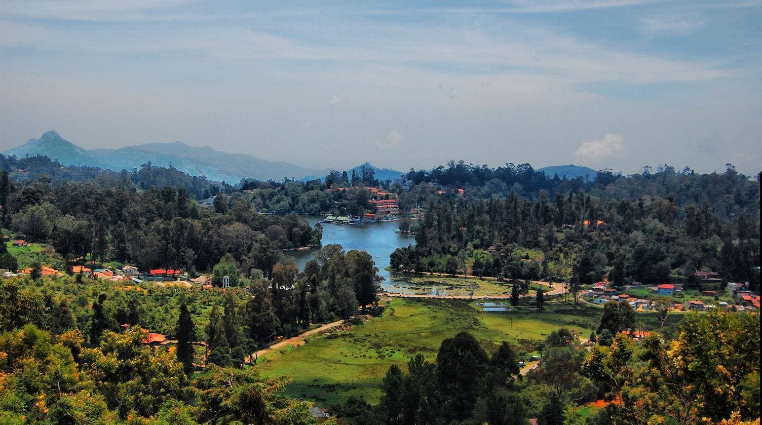 The lake and wooded hills of Kodaikanal