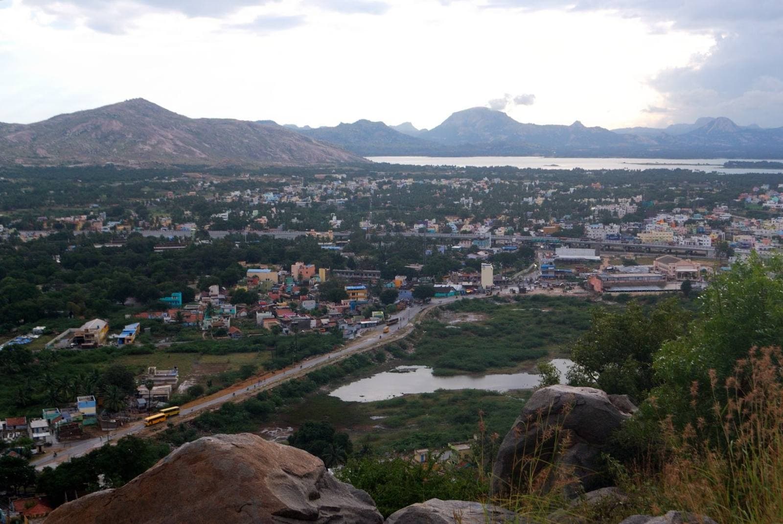 Krishnagiri town and reservoir seen from the surrounding hills