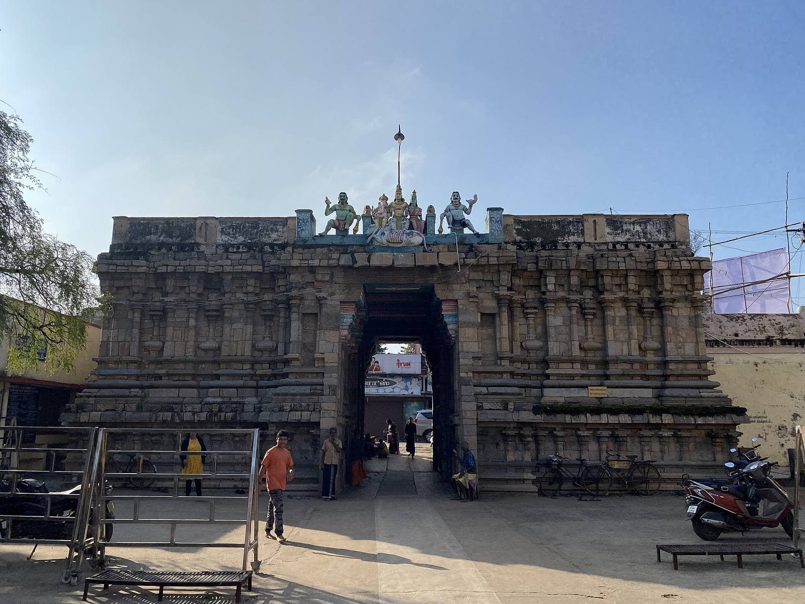 A stone gateway tower of a temple in Kumbakonam