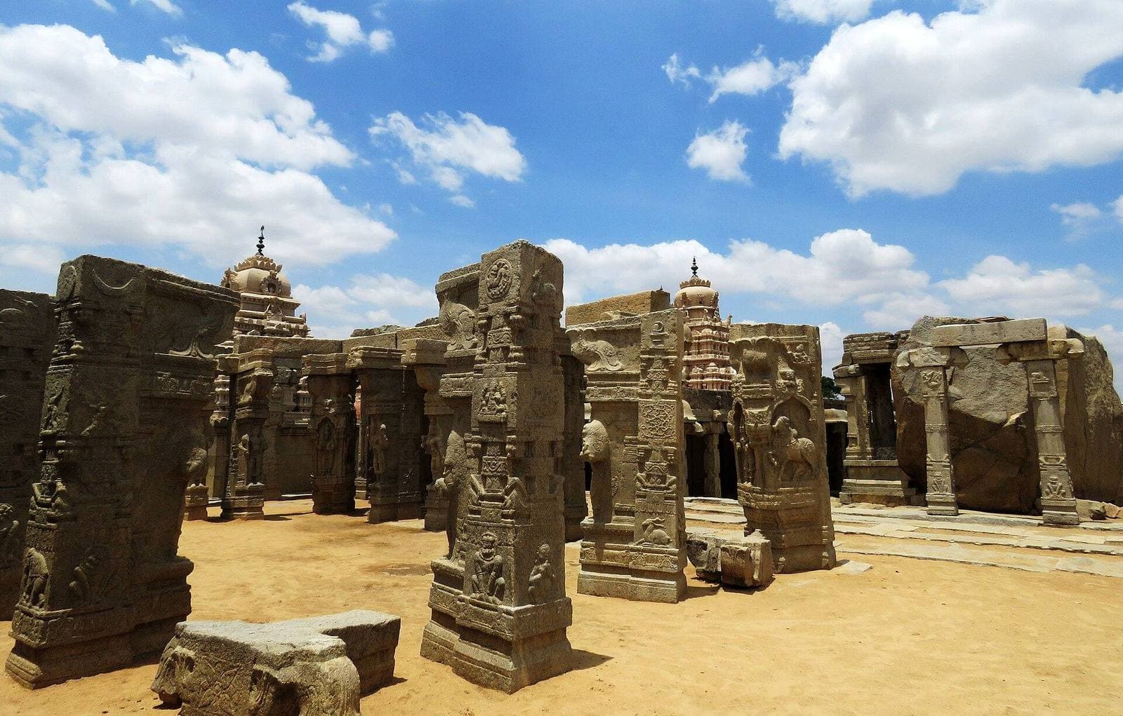 Carved pillars of the Veerabhadra Temple at Lepakshi