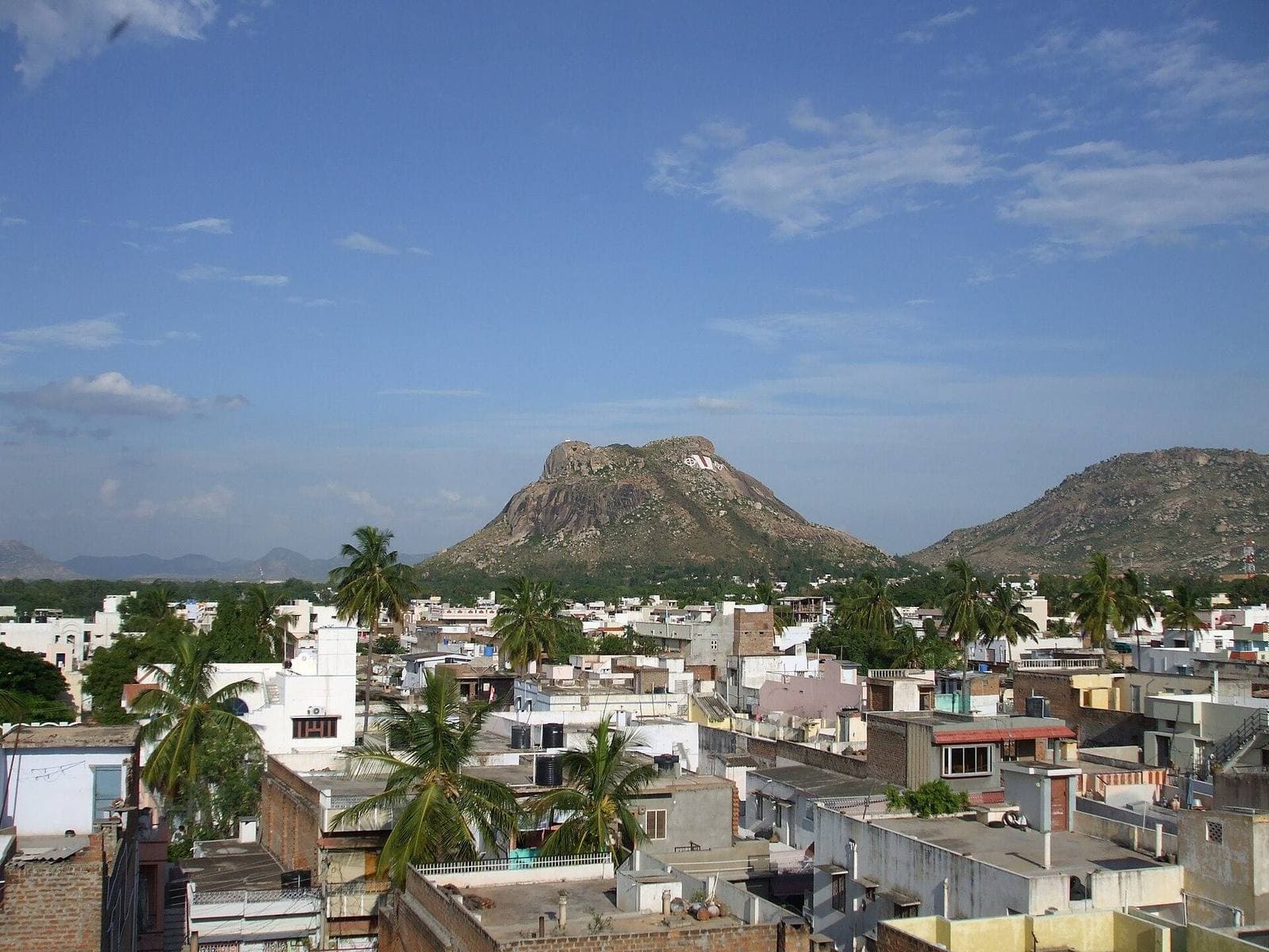 Madanapalle town with a flat-topped hill behind