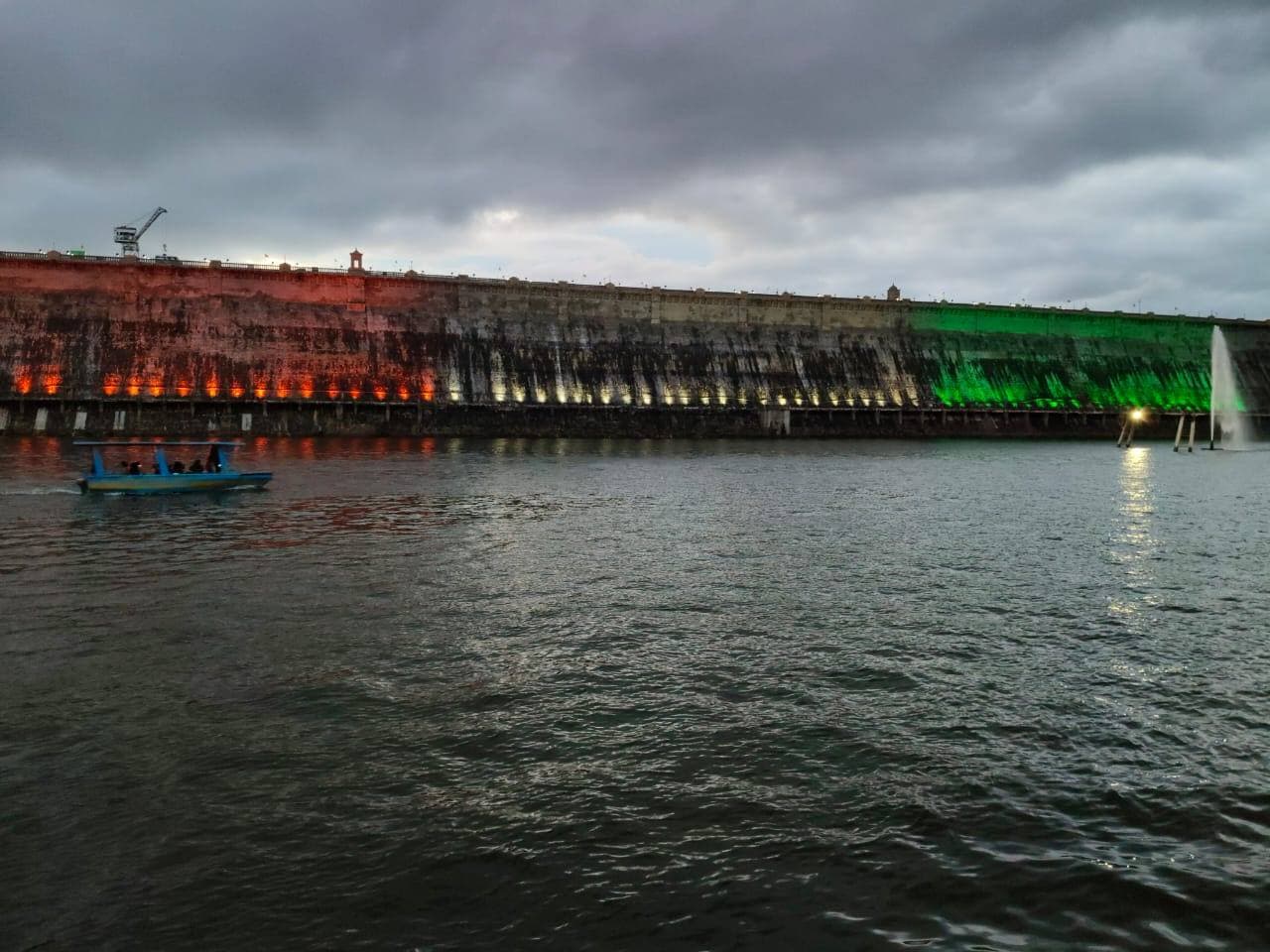 The Krishna Raja Sagara dam lit in the national colours, Mandya district