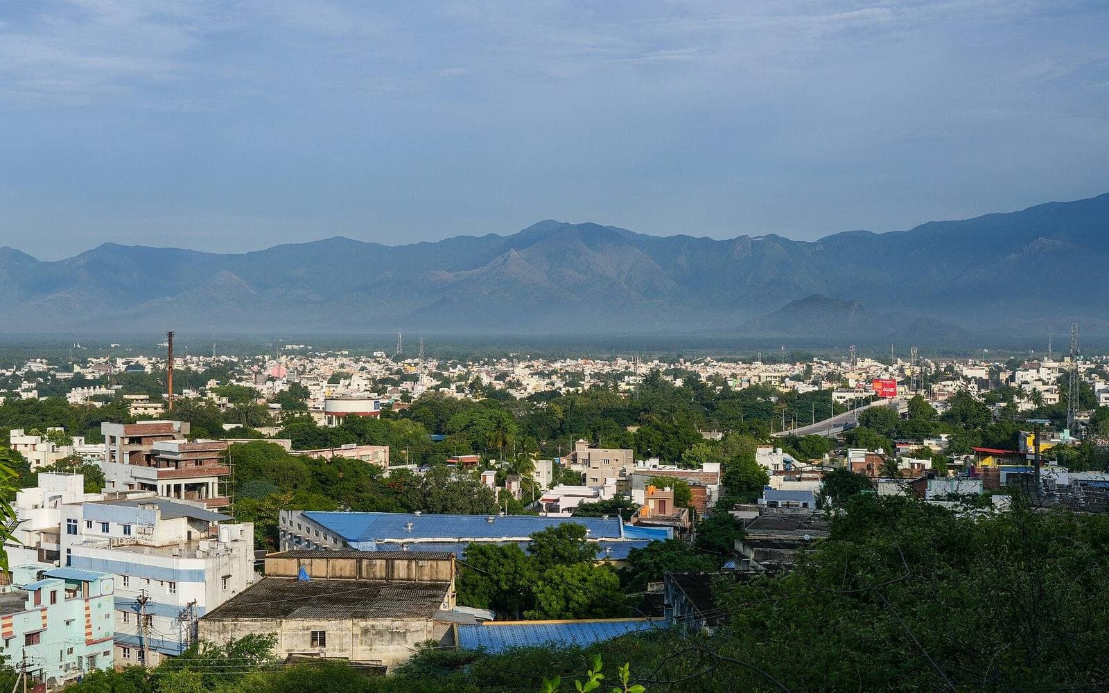 Virudhunagar town with the Western Ghats on the horizon