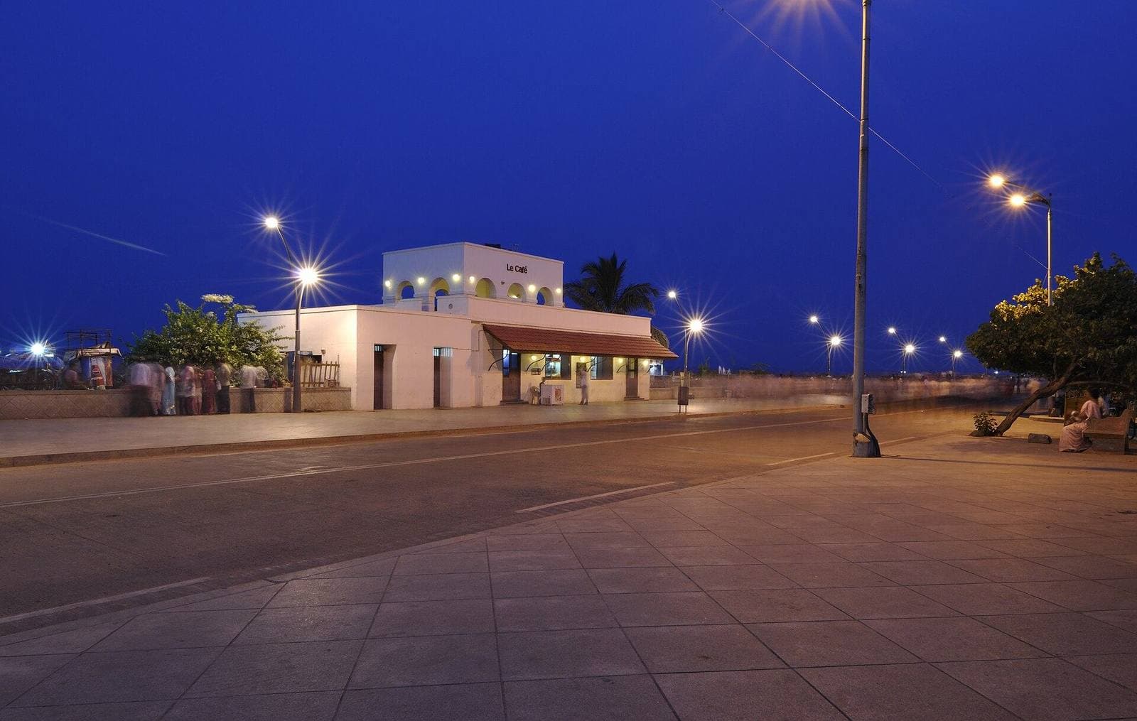 The seafront promenade in Puducherry at dusk