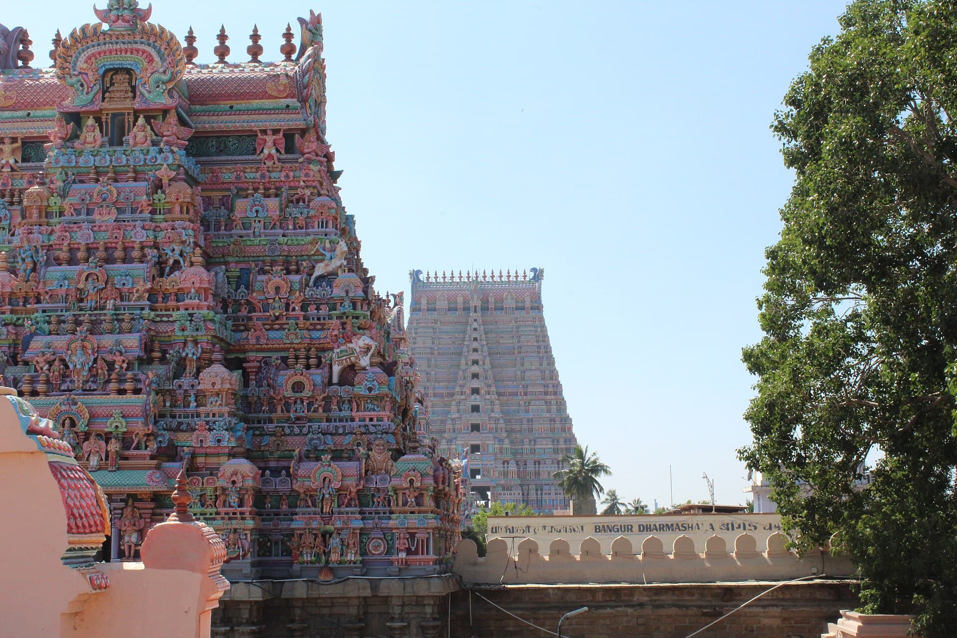 Painted gopurams of the Ranganathaswamy Temple at Srirangam, Tiruchirappalli