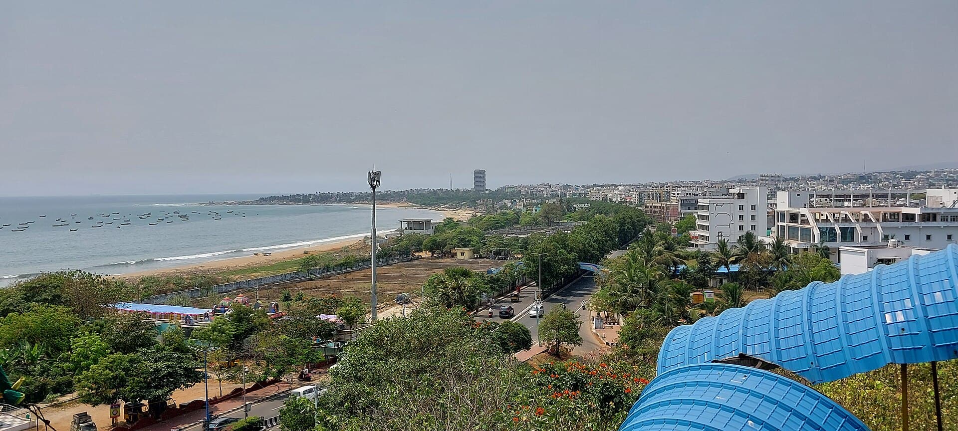The beach road and coastline of Visakhapatnam seen from the Kailasagiri ropeway