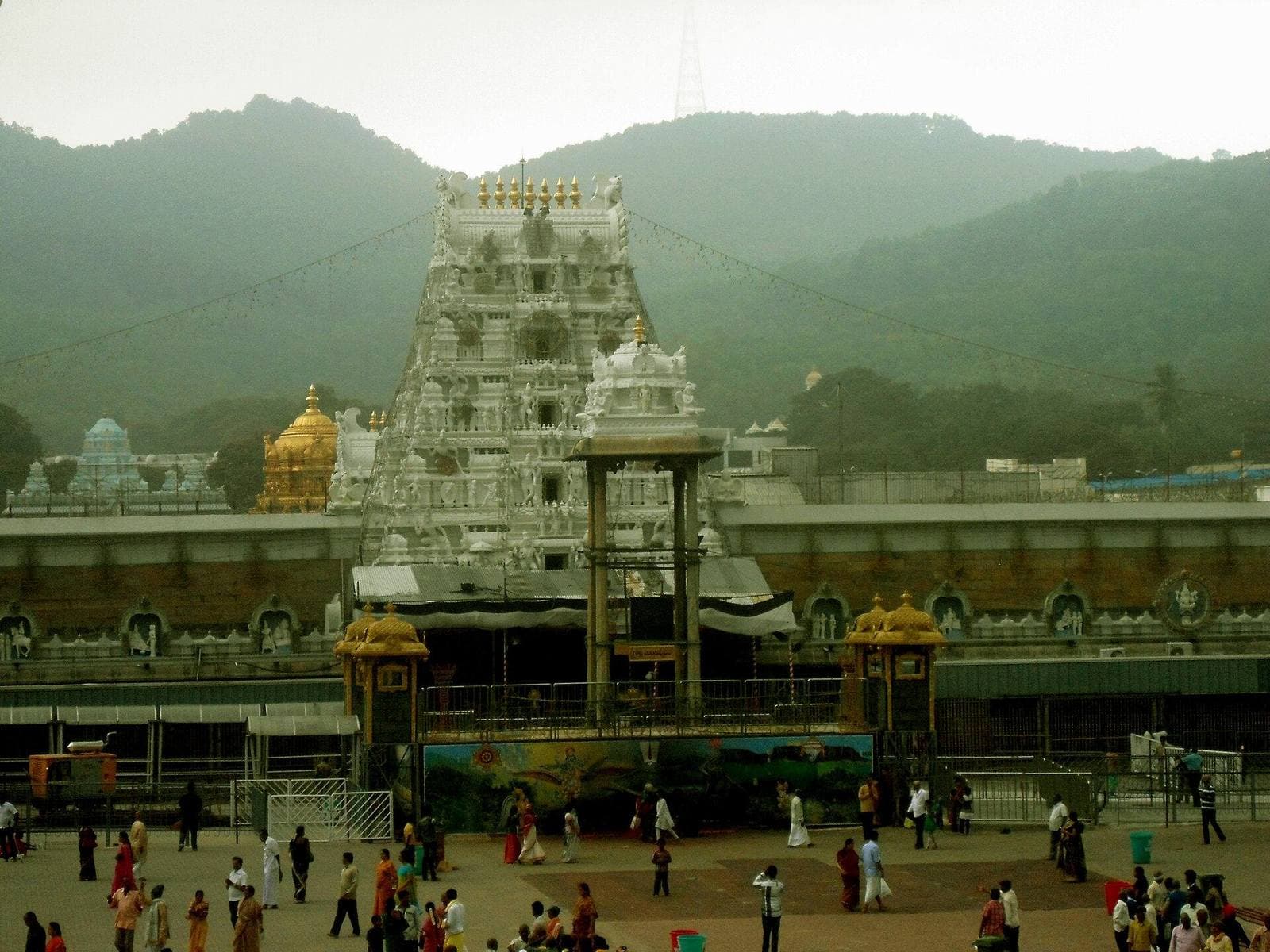The Sri Venkateswara Temple at Tirumala with the hills behind
